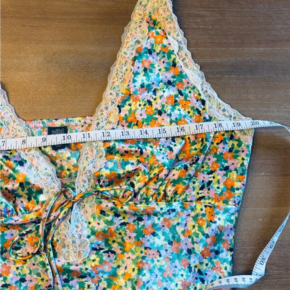 Wild Fable Multi Floral Print Empire Waist Satin Lace Trim Maxi Dress, Size XL - Picture 8 of 11